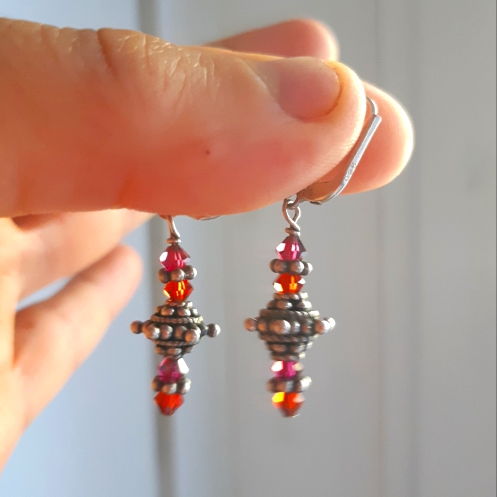 925 Colorful Crystal Dangle Earrings Set with Leverbacks